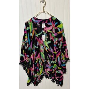 TRINA TURK Birds of Paragdis Fringe Kimono Swim Cover Up One Size New With Tags